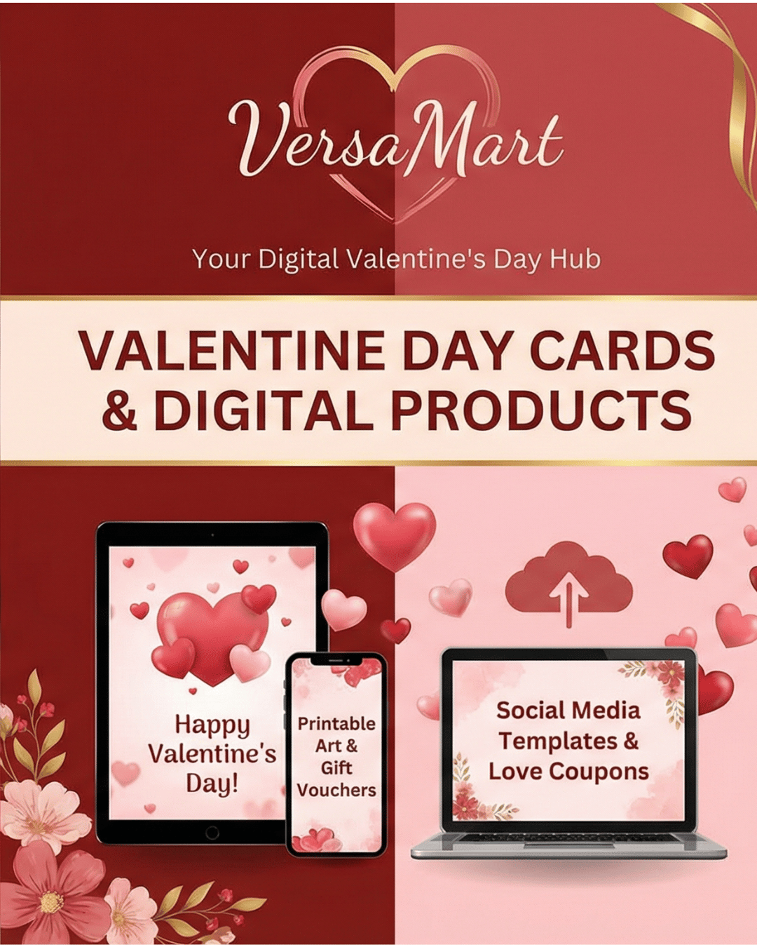 Valentine’s Day Digital Card Bundle – Editable Romantic Cards, Love Notes & Printables | Instant Download